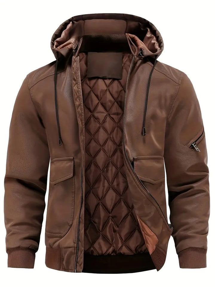 Anthony Veste Homme Hiver en Cuir avec Capuche – Isolation Thermique & Style Intemporel