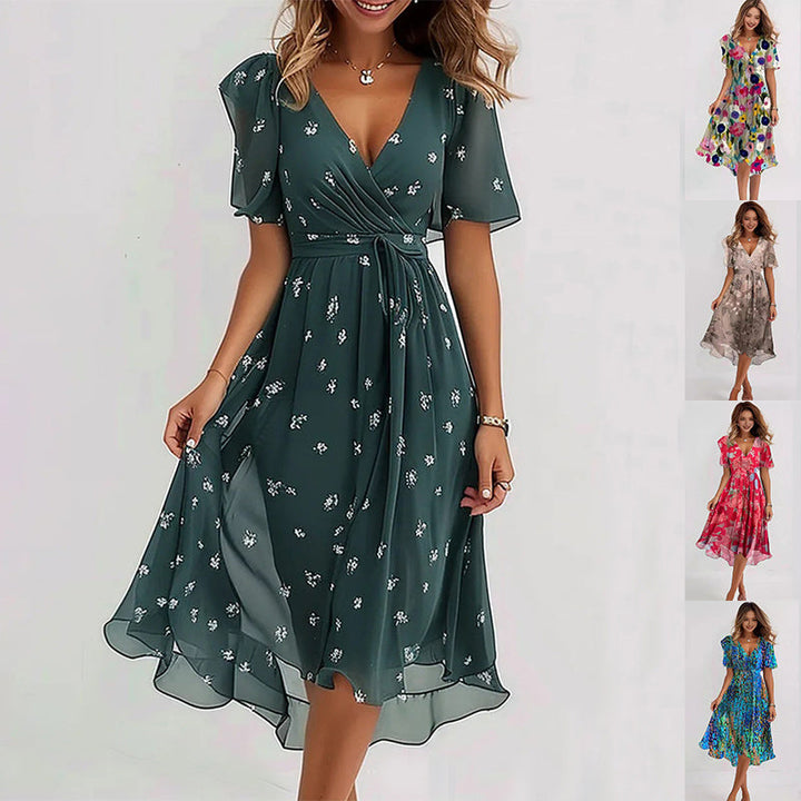 Vestido de mediodía de Lovee Women - Corte más plana con estampado floral vibrante y comodidad transpirable
