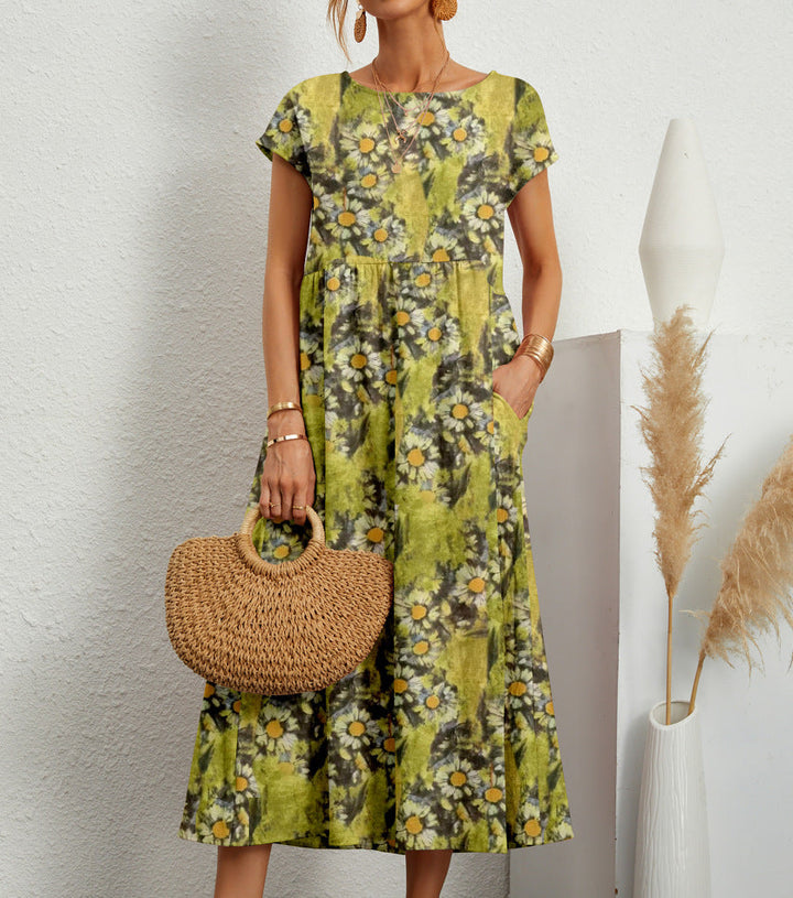 Vestido de mujeres Midi Frances - elegante vestido florido en tela transpirable con corte femenino