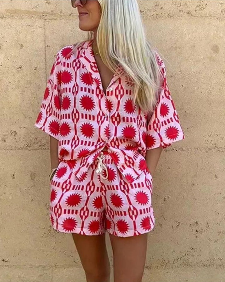Set di giselle di donna - SET SUMME SET TUOI a meno in lino con stampa geometrica e taglio del comfort