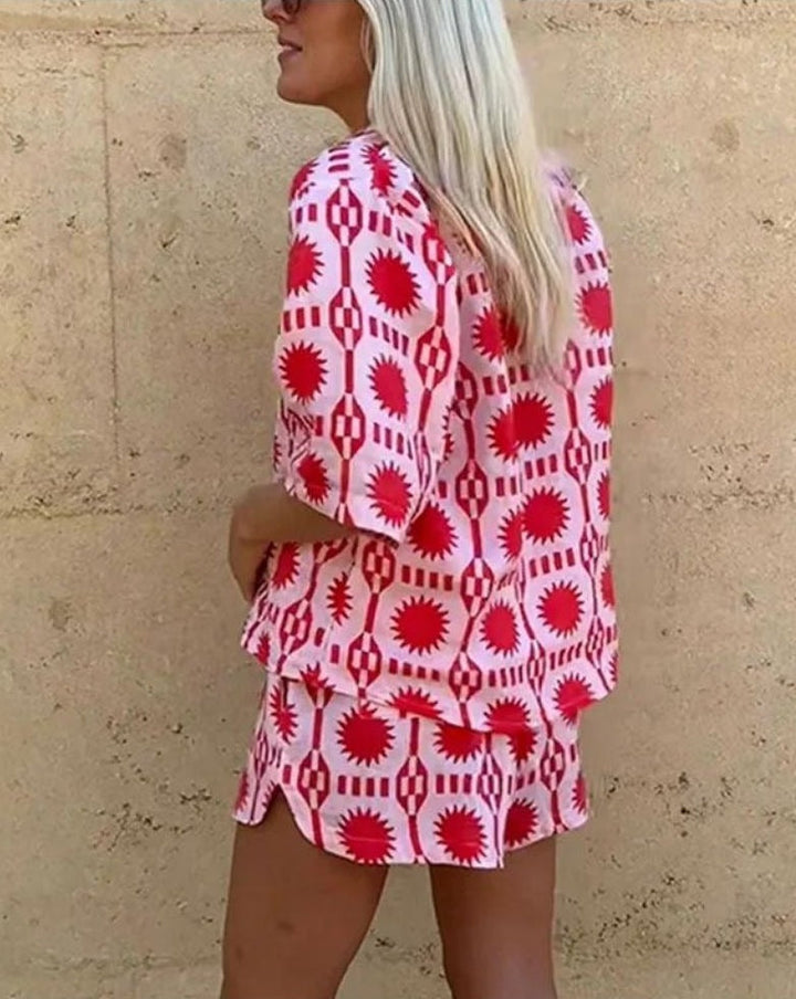 Set di giselle di donna - SET SUMME SET TUOI a meno in lino con stampa geometrica e taglio del comfort