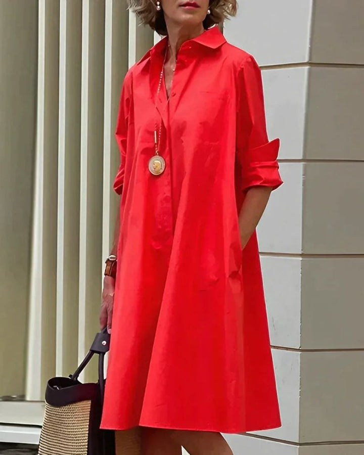 Vestido para mujeres de Monet Women - Vestido midi con cuello, mangas largas y bolsillos prácticos