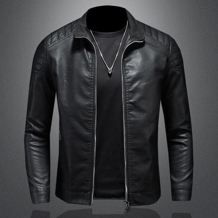 Chaqueta de cuero Lance para hombre: elegante, cómoda, con corte regular y cierre de cremallera.