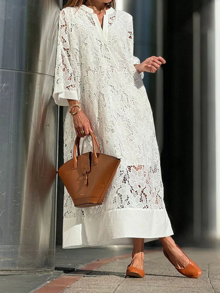 Vestido para mujeres máximo de Jennylyn: vestido largo de encaje aireado, verano de verano y comodidad transpirable