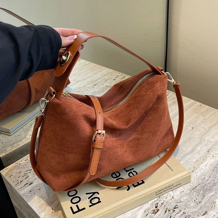 Maëlle Sac à Épaule Femme – Sac Suède Élégant avec Anse Similicuir & Grand Compartiment