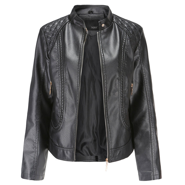 Janiyah Veste Femme en Cuir – Col Montant Chic, Fermetures Éclair & Style Moderne Élégant