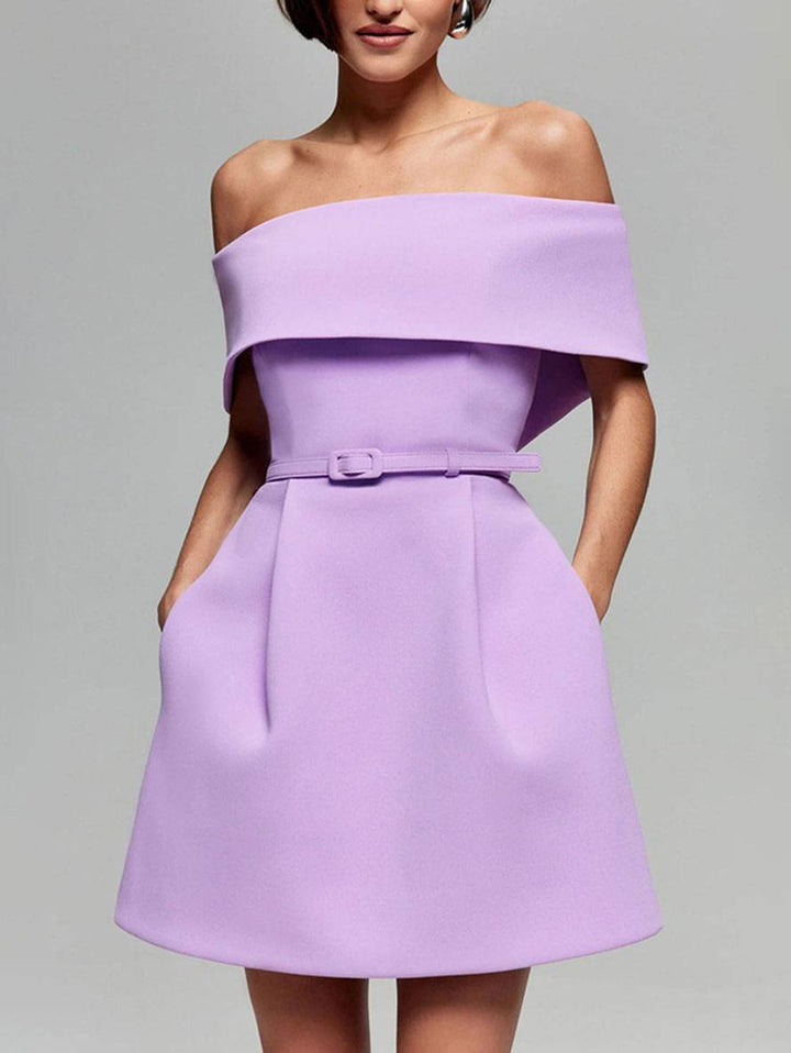 Vestido de cóctel para mujeres de Haziel: vestido de patinador sin mangas con escote en bote, cinturón y corte elegante