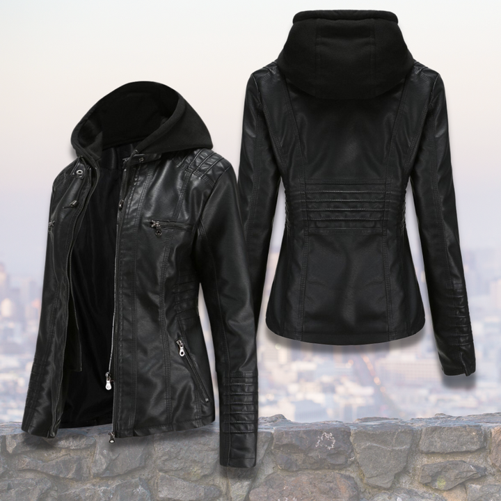 Xyla Giacca Donna in Pelle – Elegante con Cappuccio, Chiusura Lampo & Tasche Pratiche