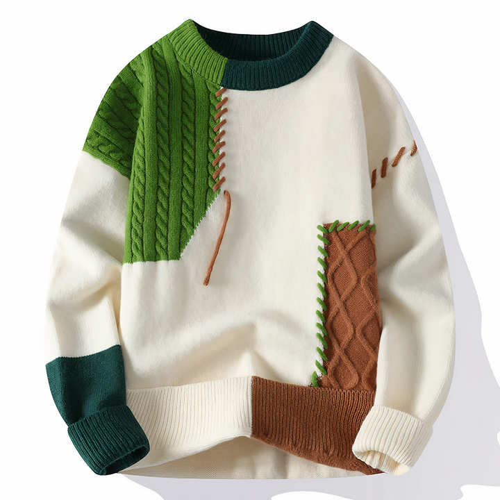 Dave Pull Homme – Pull Patchwork Tendance en Matière Douce pour Automne & Hiver