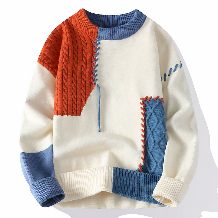 Dave Pull Homme – Pull Patchwork Tendance en Matière Douce pour Automne & Hiver