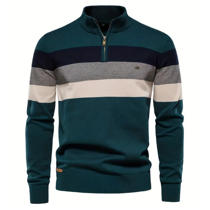 Liam Pull Homme à Rayures – Col Montant Zippé, Chaud & Confortable en Laine Polyester