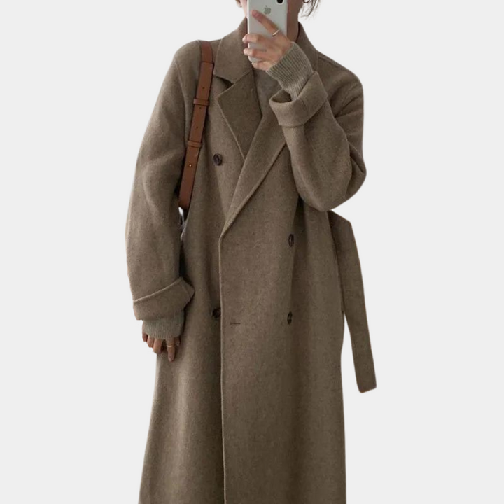 Amelia Manteau Femme Hiver Long – Élégant à Double Boutonnage avec Doublure Chaude