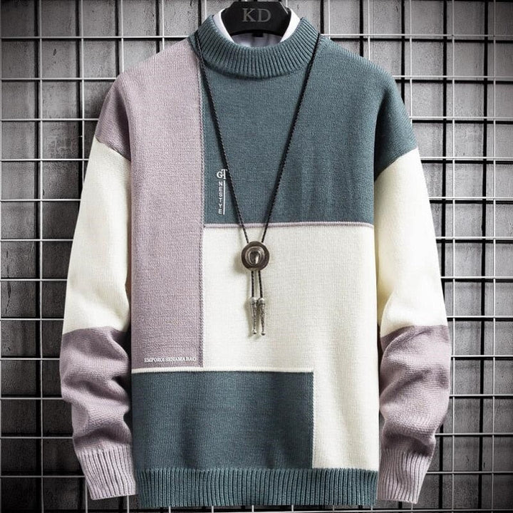 Daniel Pull Patchwork Homme – Design Original, Tricot Chaleureux & Coupe Décontractée