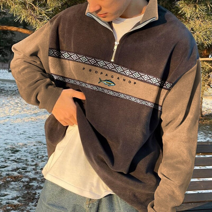 John Pull Zippé Homme – Pull Rétro Élégant avec Coupe Confortable & Style Automne-Hiver