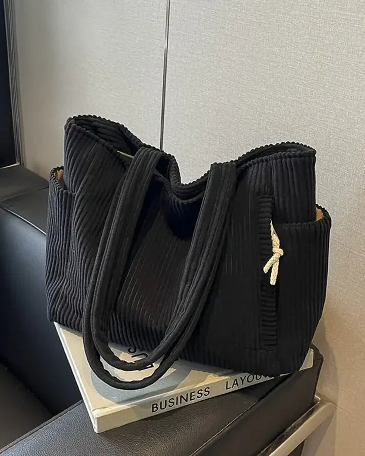 Marijn Sac Cabas Femme – Tote Bag Côtelé avec Détails Cordon & Grand Espace de Rangement