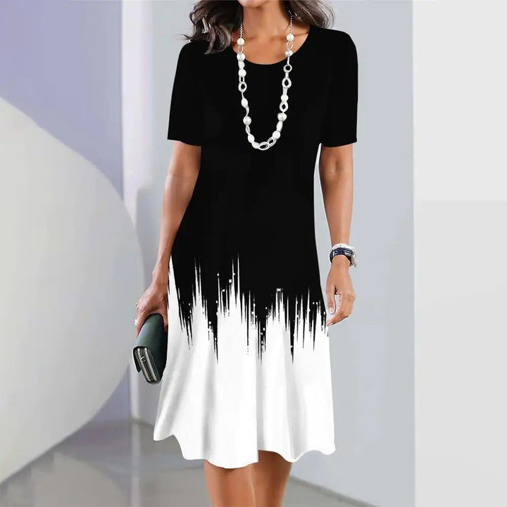 Vestido para mujeres degradados de Atasha: corte de descarga, mangas cortas y elegante estampado gráfico