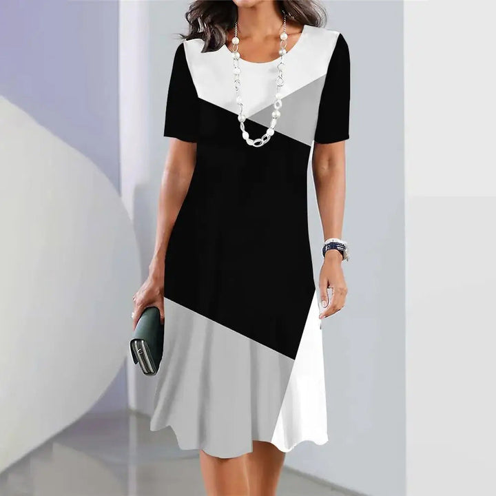Vestido para mujeres degradados de Atasha: corte de descarga, mangas cortas y elegante estampado gráfico