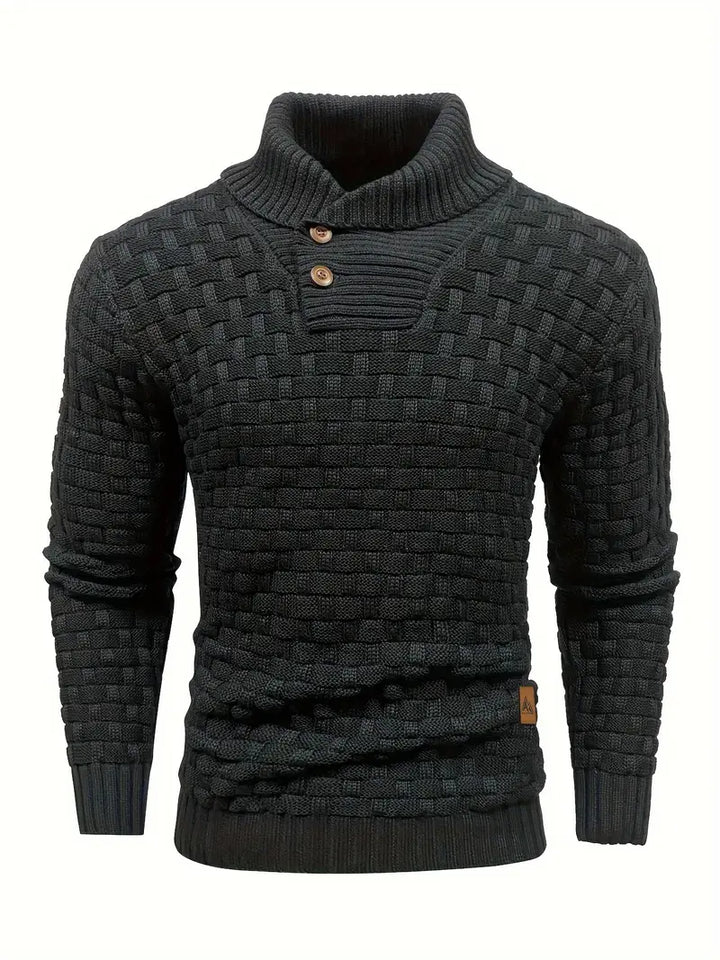 Aaron Pull Homme Col Montant – Maille Épaisse, Chaud & Élégant avec Boutons en Bois