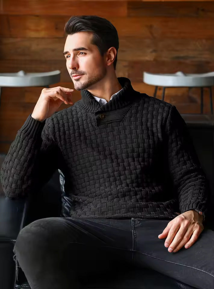 Aaron Pull Homme Col Montant – Maille Épaisse, Chaud & Élégant avec Boutons en Bois