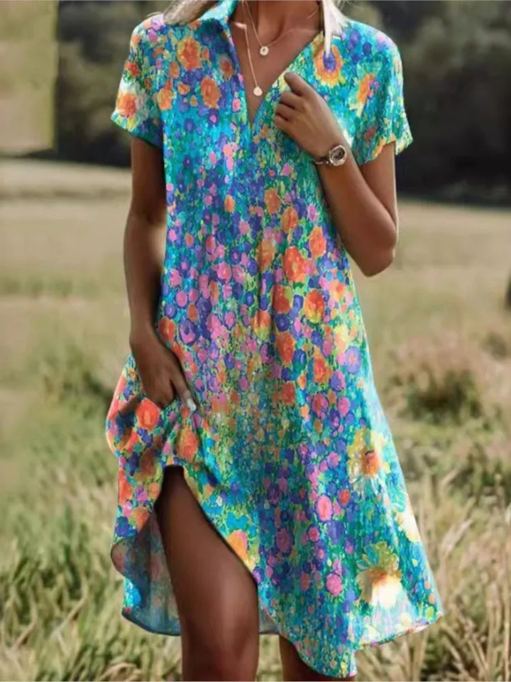 Vestido para mujeres de Jeanne - elegante vestido en V -neck con botones, corte halagador y patrón floral atemporal