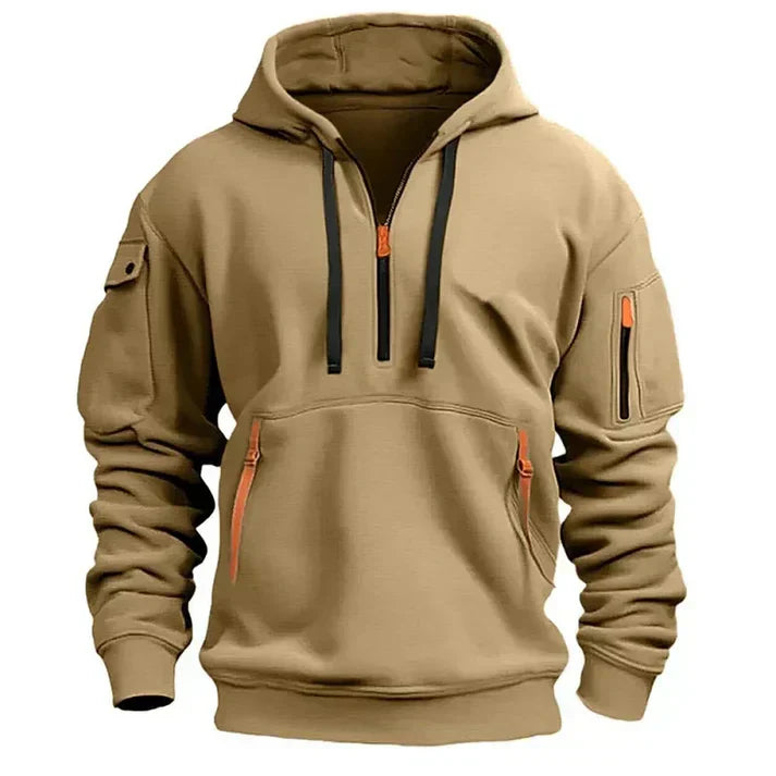 Sudadera con capucha para hombre Mario – moderna con media cremallera, múltiples bolsillos y estilo casual