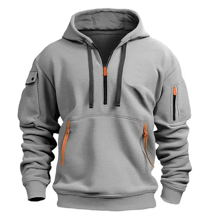 Sudadera con capucha para hombre Mario – moderna con media cremallera, múltiples bolsillos y estilo casual