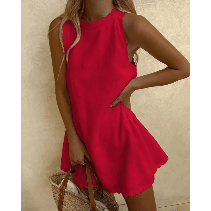 Abito midi da donna Tosca - Abito estivo leggero con bordo di design elegante e senza maniche