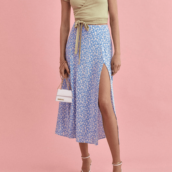 Xaviera Jupe Longue Femme Looksy – Taille Haute, Fente Latérale & Imprimé Fleuri Léger
