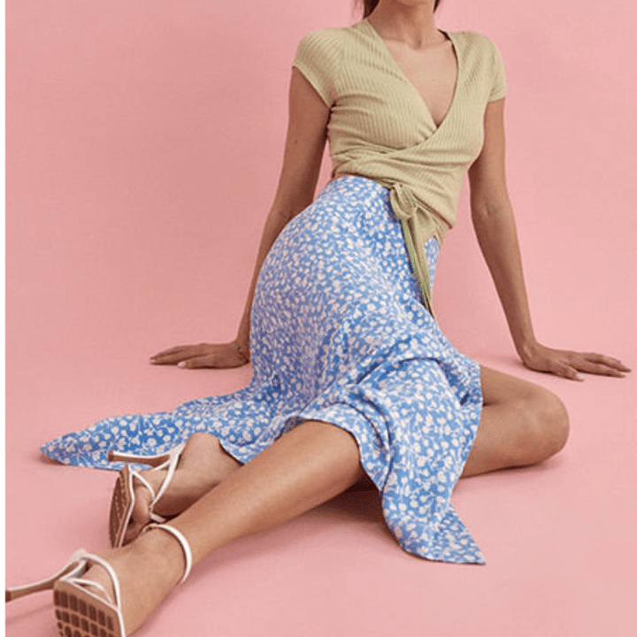 Xaviera Jupe Longue Femme Looksy – Taille Haute, Fente Latérale & Imprimé Fleuri Léger