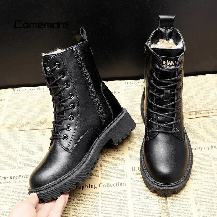 Daisy Bottes de Combat Femme – Chaudes Bottes Hiver à Lacets avec Doublure Fausse Fourrure