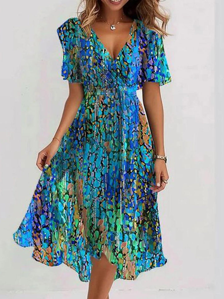 Abito da mezzogiorno di Kalea Women - Abito blu con maniche corte, V ed elegante taglio