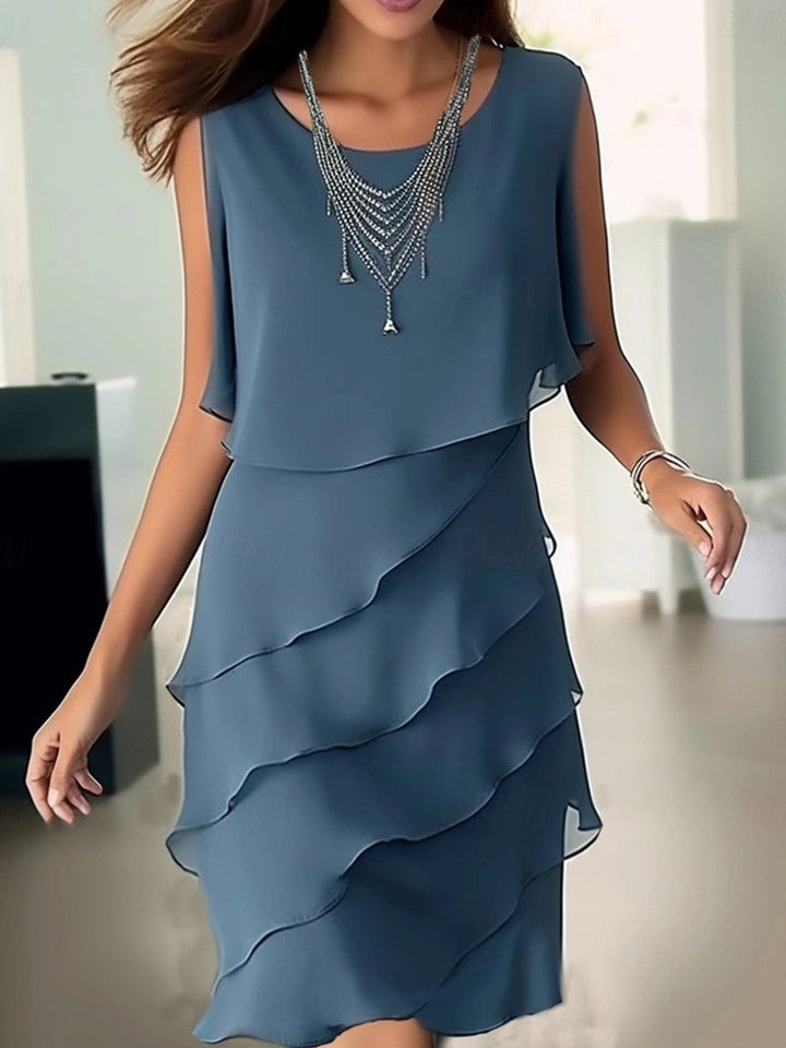 Vestido para mujeres de verano Kristtel - sin mangas, redondo y cuello volador en color unido