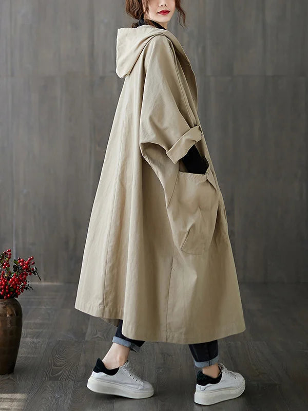 Selena Trenchcoat Femme – Longue Veste avec Capuche & Coupe Élégante pour Temps Pluvieux