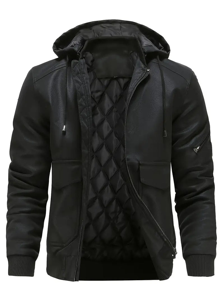 Anthony Veste Homme Hiver en Cuir avec Capuche – Isolation Thermique & Style Intemporel