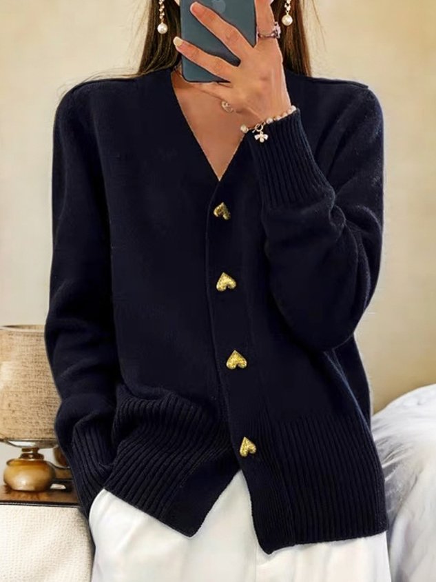 Gilet da donna Paulina - Elegante gilet caldo con bottoni a forma di cuore