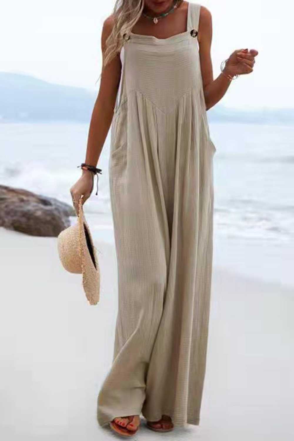 Sophia Salopette Femme – Style Bohème, Pantalons Amples et Bretelles Spaghetti Légères
