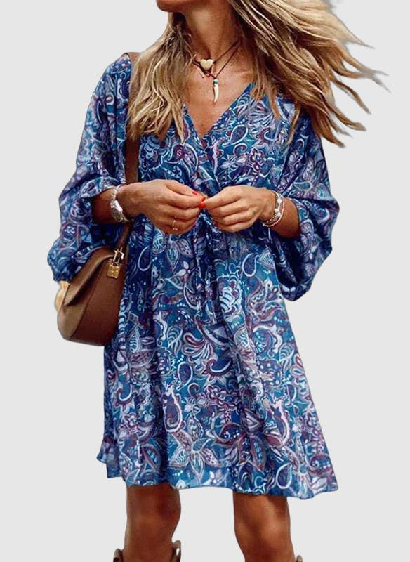 Edith Robe Bohème Femme – Imprimé Cachemire, Manches Évasées 3/4 & Coupe Fluide
