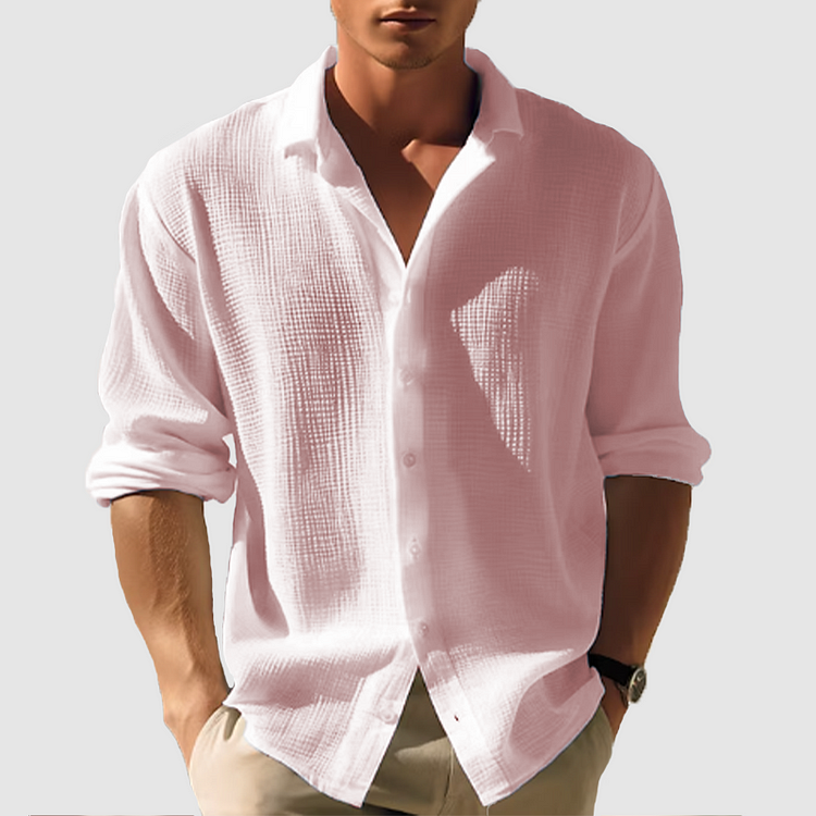 Camisa de verano para hombres de Daniel - Camisa de lino a rayas azules con mezcla de algodón y corte