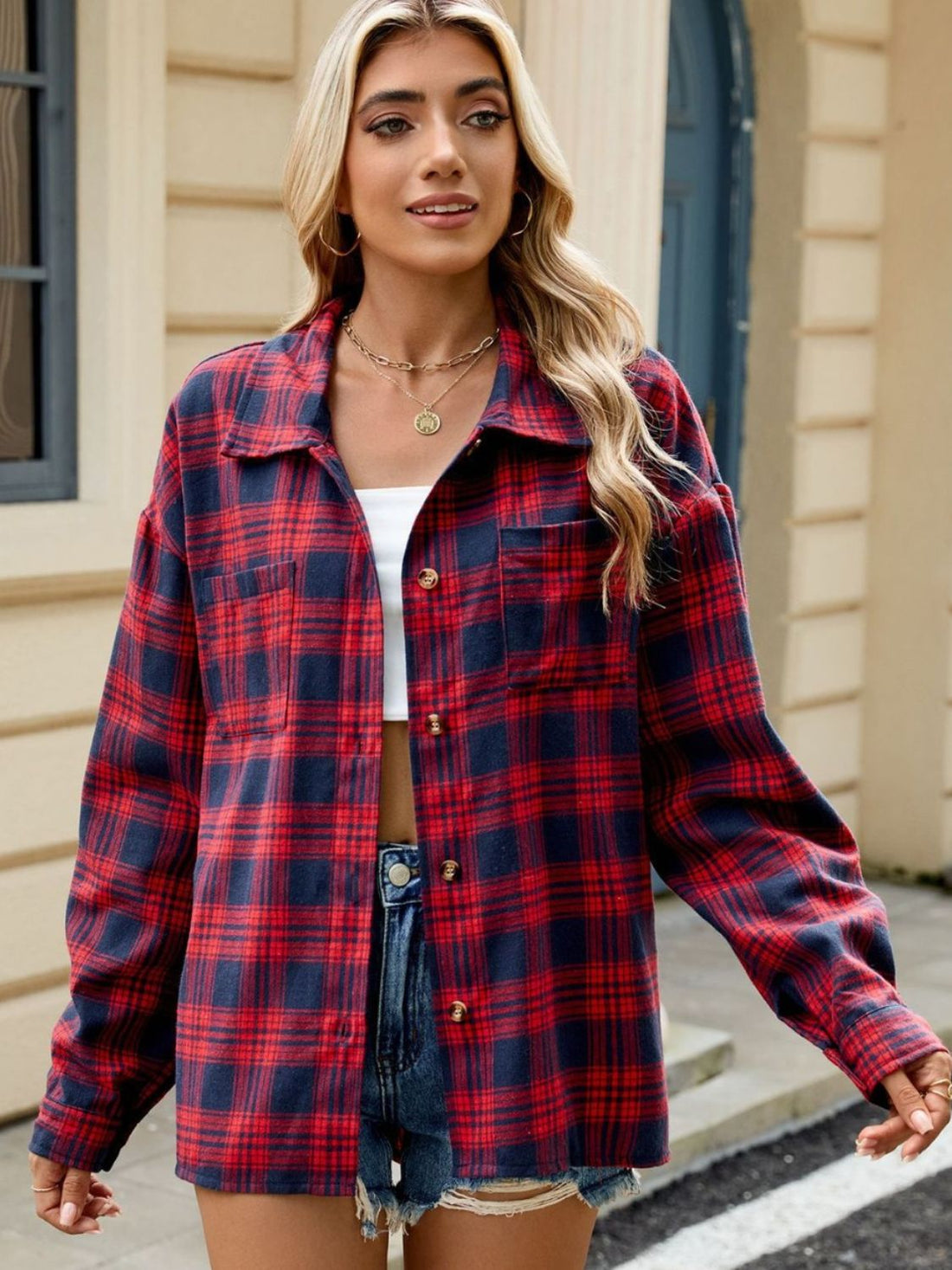 Ley Chemise Femme – Chemise à Carreaux Élégante à Manches Longues Style Décontracté Chic