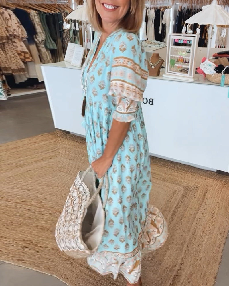 Robe Femme Tallulah – Robe Imprimée à Col en V avec Manches Mi-Longues & Coupe Confortable