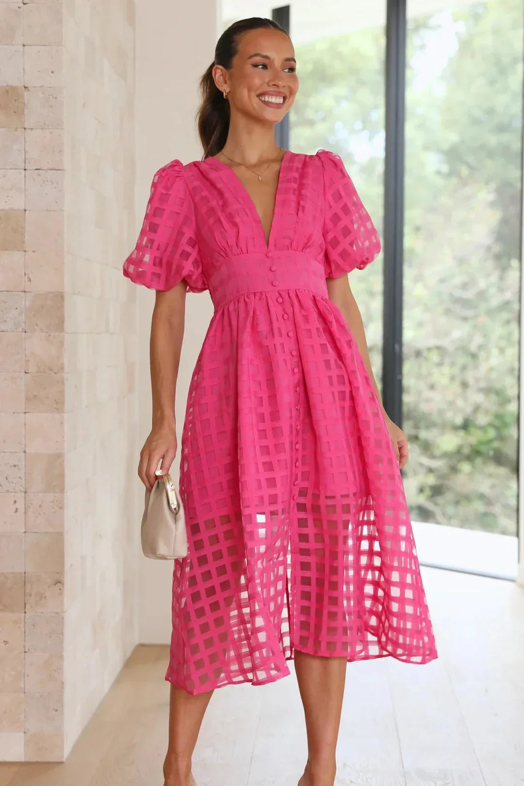 Vestido de mediodía de Mylene Women - Vestido elegante de baldosas con volumen y color brillante