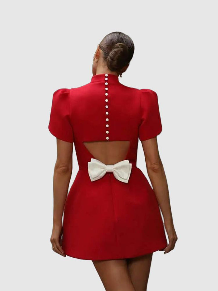 Lissane Robe Mini Rouge Femme – Robe d'Été Chic avec Détail Nœud et Découpes Élégantes