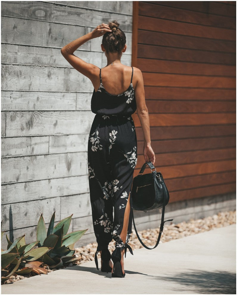 Combishort Femme Fleur – Tenue d’Été en Coton avec Imprimé Fleuri, Bretelles Réglables & Coupe Confort