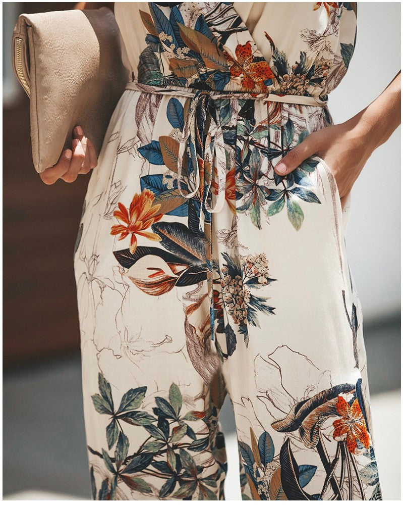 Combishort Femme Fleur – Tenue d’Été en Coton avec Imprimé Fleuri, Bretelles Réglables & Coupe Confort