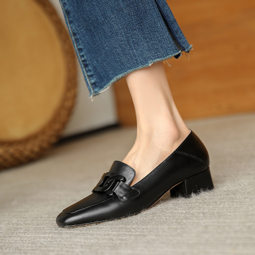 Evrynth Mocassins Femme – Chaussures Mary Jane en Cuir avec Talon Chunky & Confort