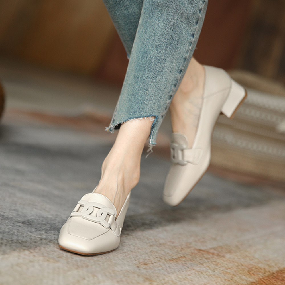 Evrynth Mocassins Femme – Chaussures Mary Jane en Cuir avec Talon Chunky & Confort