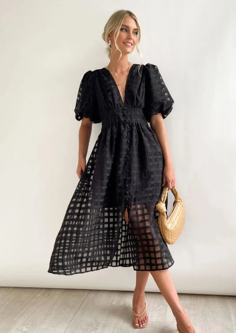 Vestido de mediodía de Mylene Women - Vestido elegante de baldosas con volumen y color brillante