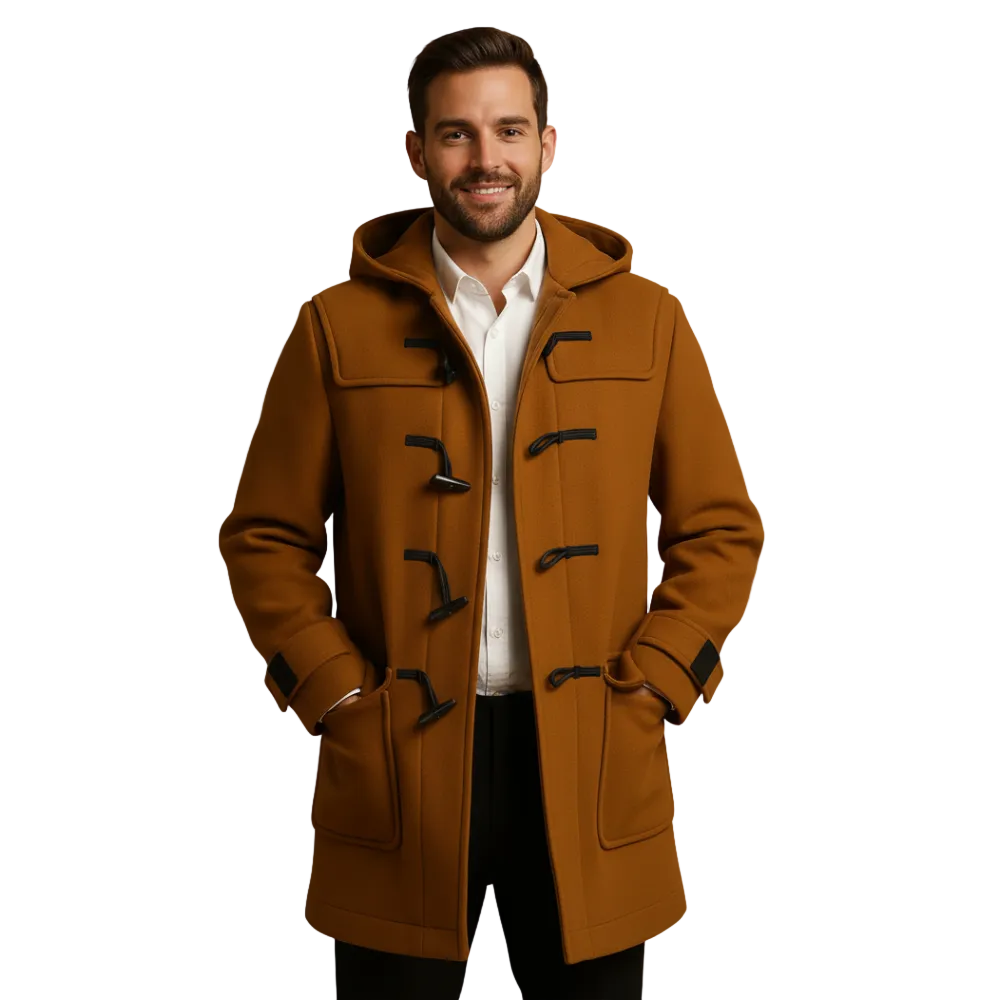 Joen Trench Long Homme – Manteau Scandinave à Capuche avec Boutons en Corne & Style Rétro