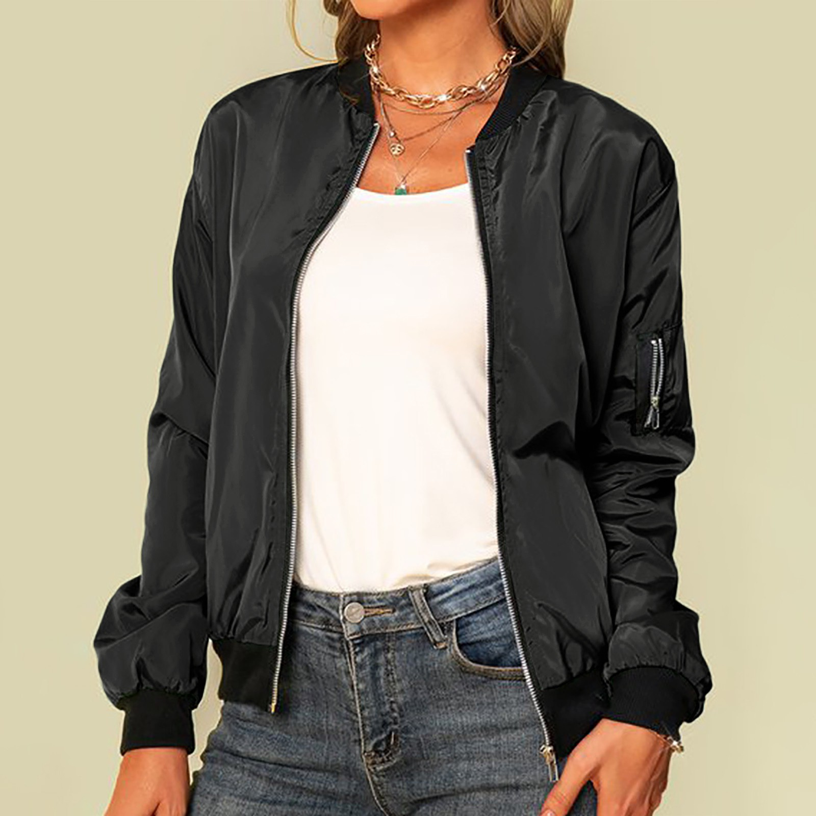 Ailany Blouson Bomber Femme – Veste Légère avec Fermeture Éclair & Style Moderne