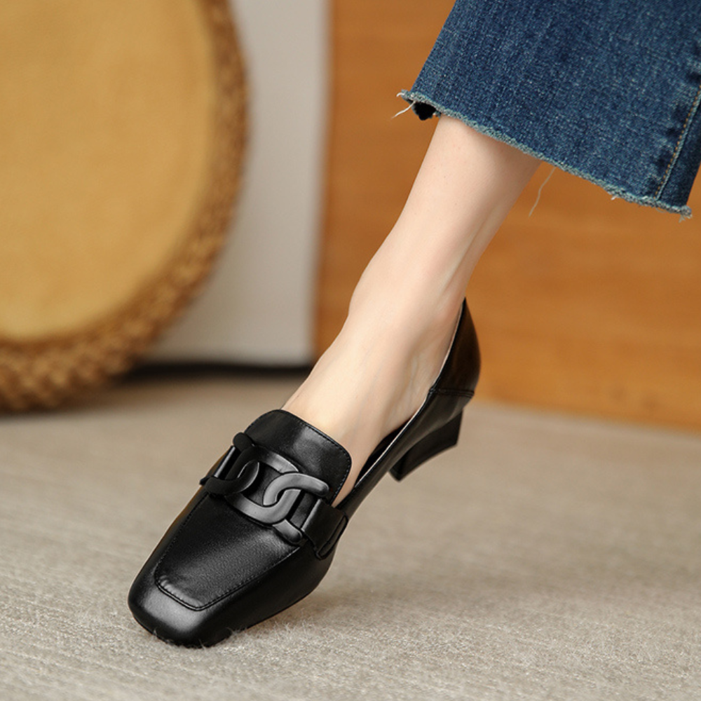 Evrynth Mocassins Femme – Chaussures Mary Jane en Cuir avec Talon Chunky & Confort